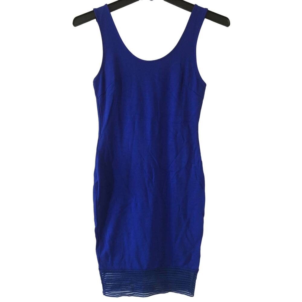 Cefian Size Small Royal Blue Sleeveless Bodycon Stretch Lace Hem Knee Length